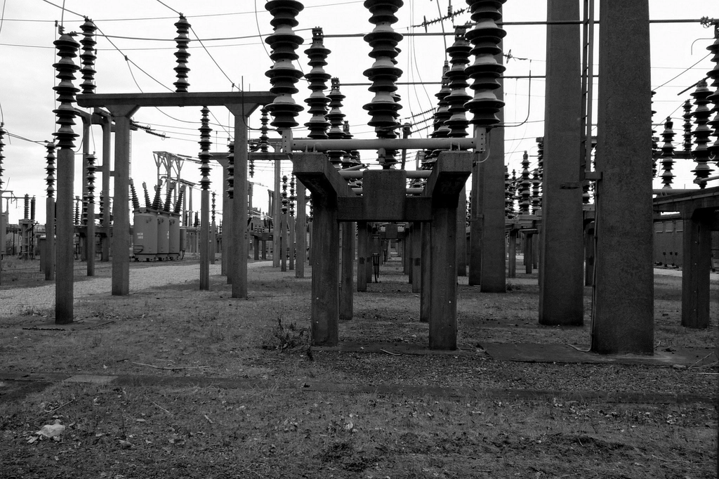 地面に配線された電源の線